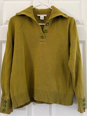 100% Cotton Women's Olive Green Button-Accent Knit Sweater